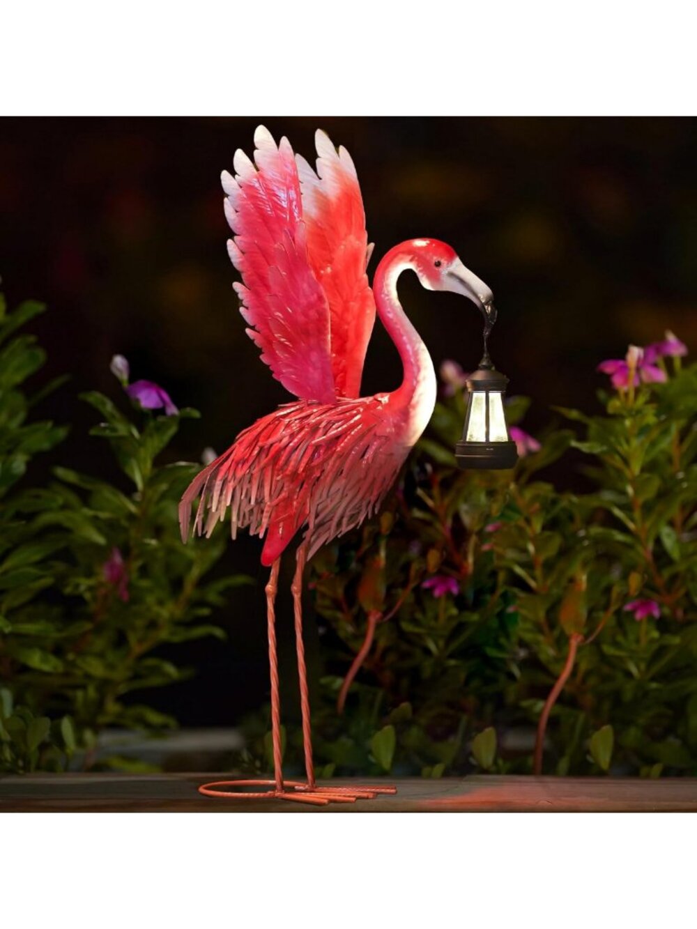 25.6" Solar Pink Flamingo Garden Statue - Metal Yard Decor for Outdoor Spaces